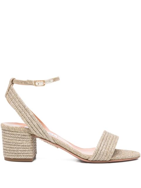 Aquazzura 55mm Sundance glitter-fabric block-heel sandals - Gold - zdjęcie produktu nr 1