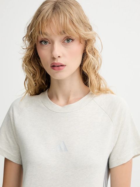 adidas t-shirt bawełniany Holiday 3-Stripes damski kolor beżowy JM1880