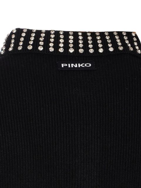 PINKO crystal-collar half-zip cropped sweater - Black