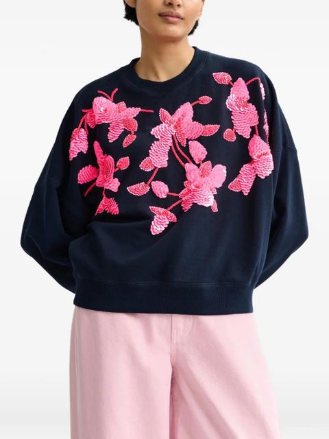 Essentiel Antwerp flower-pattern sequin-embellishment sweatshirt - Blue