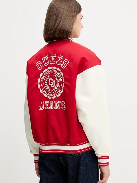 Guess Jeans kurtka bomber kolor czerwony przejściowa W5YL15 WHAA2