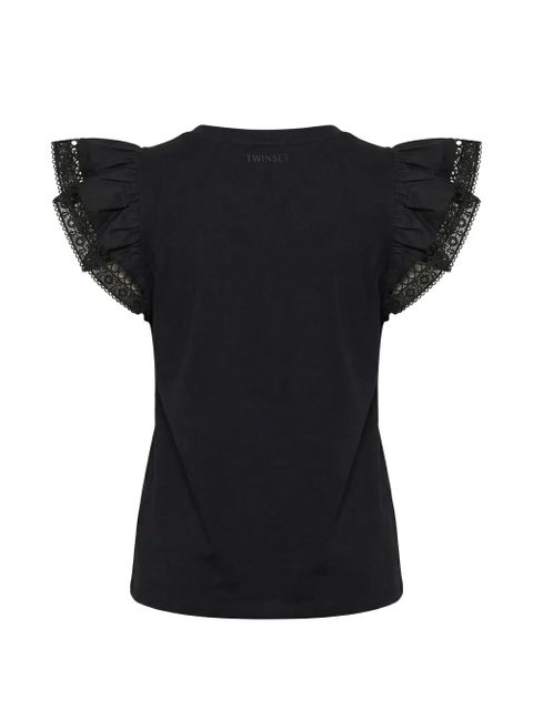 TWINSET lace-trim ruffled T-shirt - Black - zdjęcie produktu nr 2