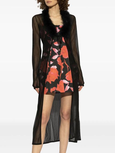 Blumarine feather-trim coat - N0990 BLACK