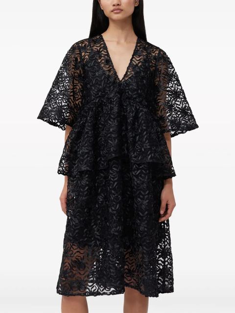 GANNI bow-pattern tulle minidress - Black