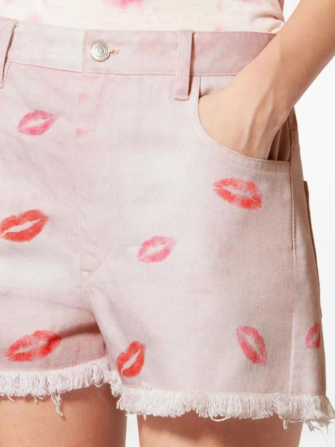 MARANT ÉTOILE Lesia fringed-hem lips-print shorts - Pink