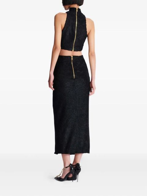 Balmain button-embellished damask skirt - Black