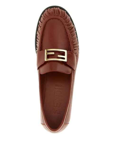FENDI curled metal detail baguette loafers - Brown