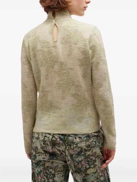 GANNI flower jacquard mockneck sweater - Green