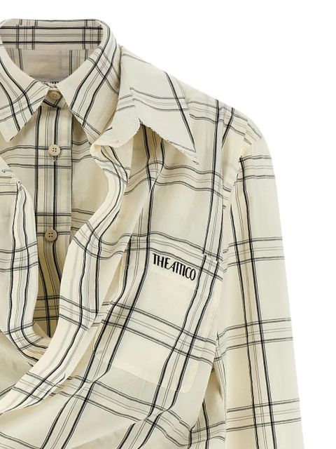 The Attico check-pattern embroidered mini dress - Neutrals