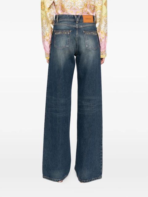 Versace stud-embroidered straight-leg jeans - Blue