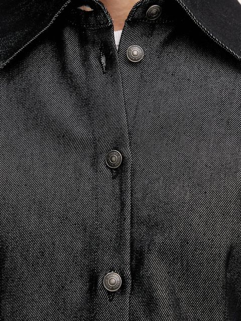 Rotate koszula jeansowa damska kolor czarny regular z kołnierzykiem klasycznym 114961100