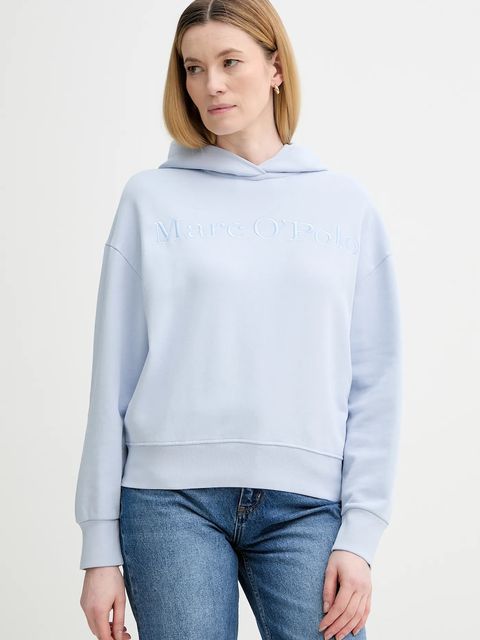 Marc O'Polo bluza bawełniana damska kolor niebieski z kapturem z aplikacją 600407354165 - zdjęcie produktu nr 1