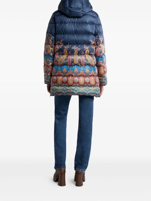 ETRO paisley-print hooded down coat - Blue