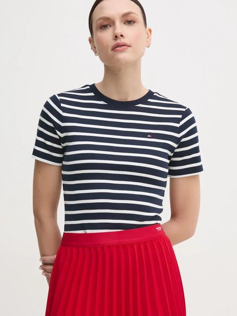 Tommy Hilfiger t-shirt bawełniany damski kolor niebieski WW0WW40587 - zdjęcie produktu nr 1