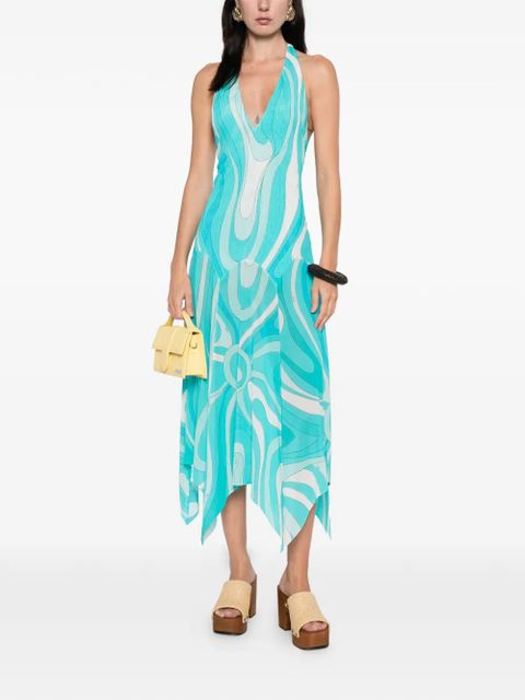 PUCCI Marmo-print V-neck asymmetric dress - Blue - zdjęcie produktu nr 2