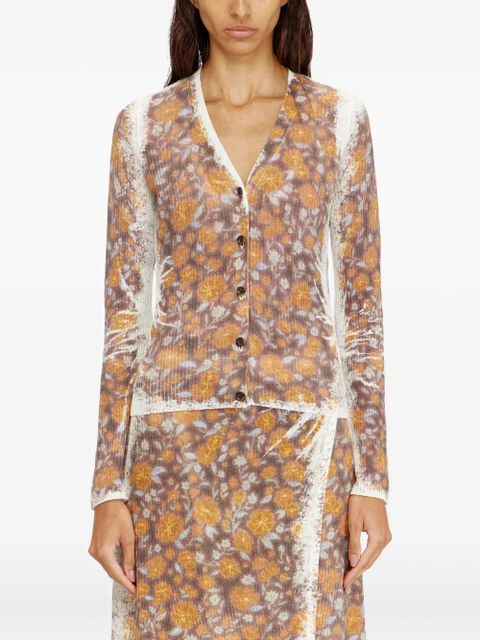 Diesel M-Blomien floral ribbed V-neck cardigan - Brown
