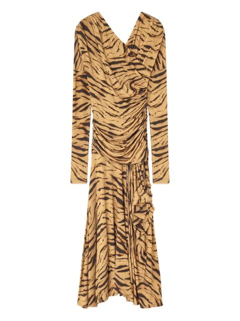 GANNI tiger-print draped midi dress - Neutrals - zdjęcie produktu nr 1