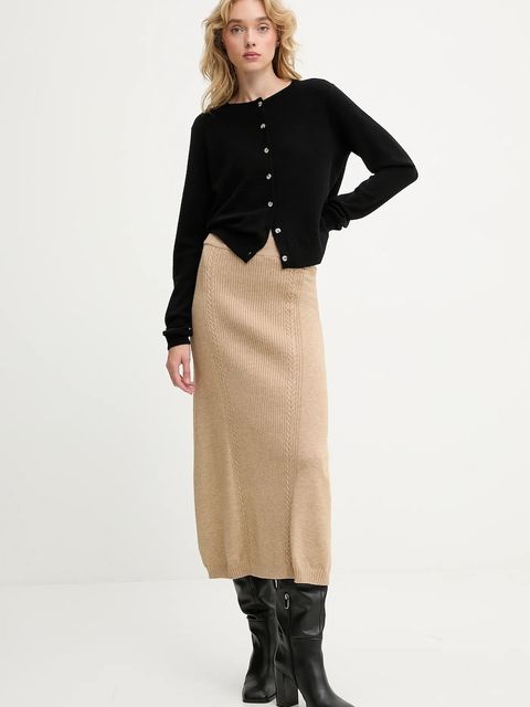 Answear.LAB spódnica z kaszmirem kolor brązowy midi rozkloszowana - zdjęcie produktu nr 2