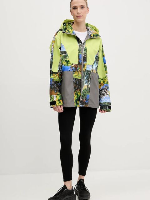 adidas by Stella McCartney kurtka przeciwdeszczowa TrueNature Earth Collage damska kolor zielony przejściowa oversize JF8480