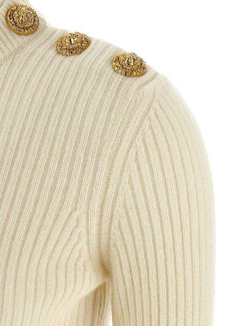 Balmain ribbed coin- button sweater - Neutrals
