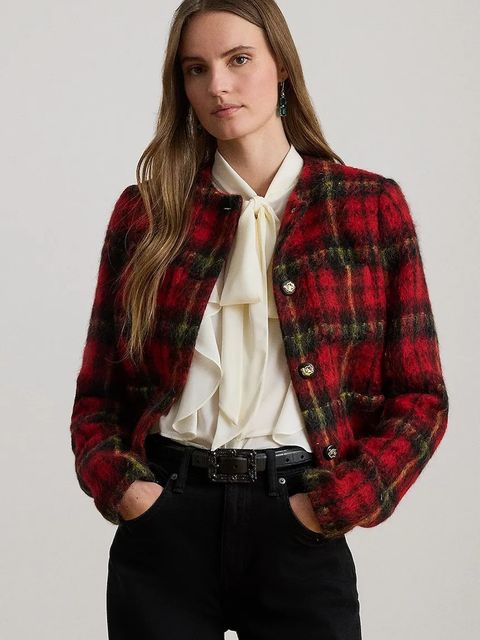 Lauren Ralph Lauren marynarka z domieszką wełny kolor czerwony jednorzędowa wzorzysta 200P02014 - zdjęcie produktu nr 1