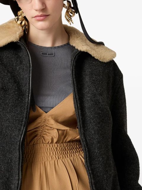 Miu Miu Sablé shoulder-strap smocked dress - Brown