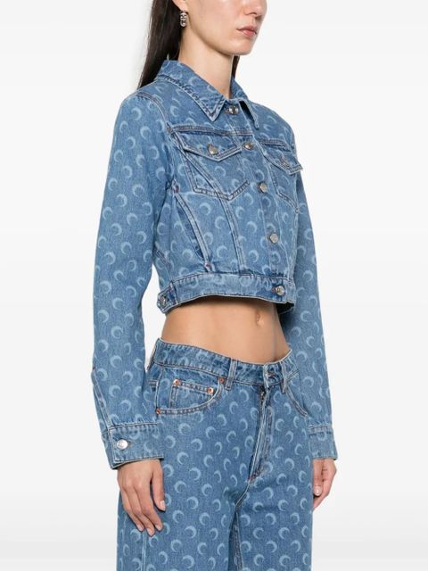 Marine Serre Crescent-Moon-print denim jacket - Blue