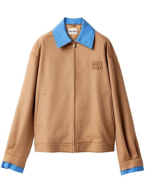 Miu Miu logo-appliqué bomber jacket - Brown - zdjęcie produktu nr 1
