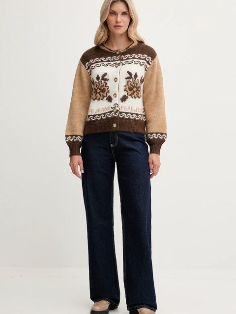 Pepe Jeans kardigan z dodatkiem wełny damski kolor brązowy ciepły PL7000040 - zdjęcie produktu nr 2