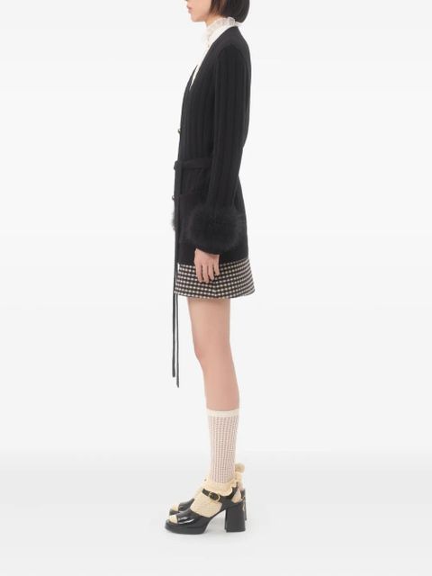Valentino Garavani feather-cuff ribbed cardigan - Black