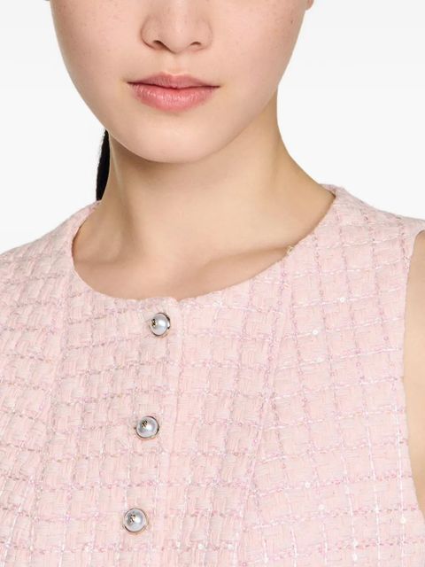 SANDRO tweed-fabric sequin-embellishment waistcoat - Pink