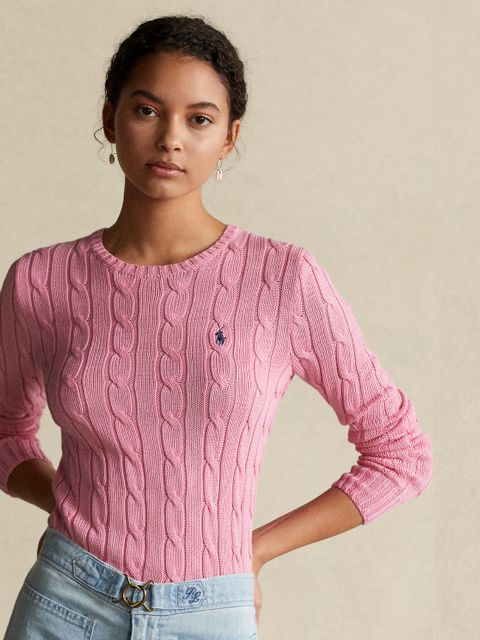 RALPH LAUREN - Różowy sweter z logo Slim fit