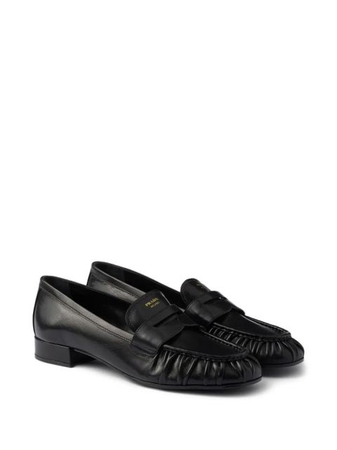 Prada pleated leather loafers - Black