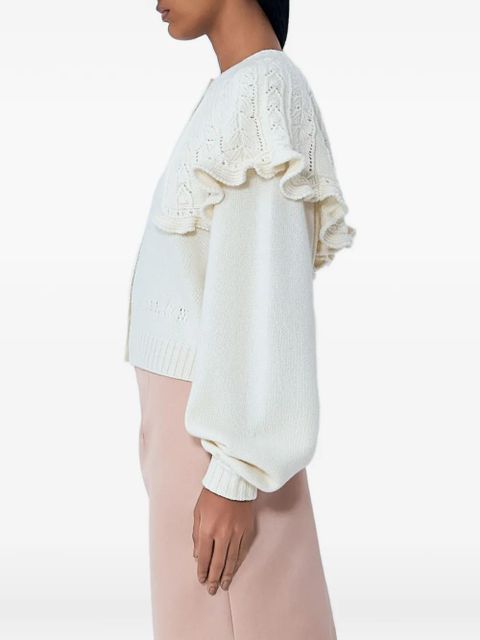 Chloé cable-knit ruffled-collar cardigan - Neutrals - zdjęcie produktu nr 2