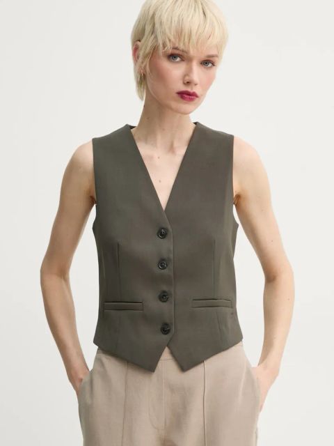 Samsoe Samsoe kamizelka SARAMONA kolor brązowy jednorzędowa F25100154