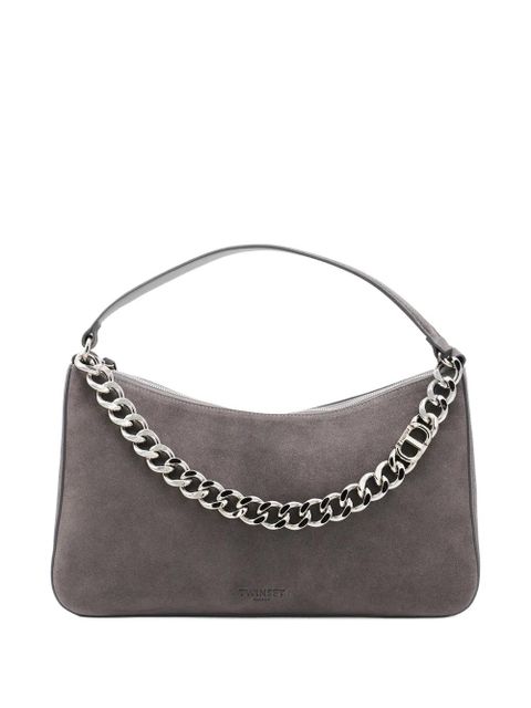 TWINSET Liliane chain-embellished suede shoulder bag - Grey - zdjęcie produktu nr 1
