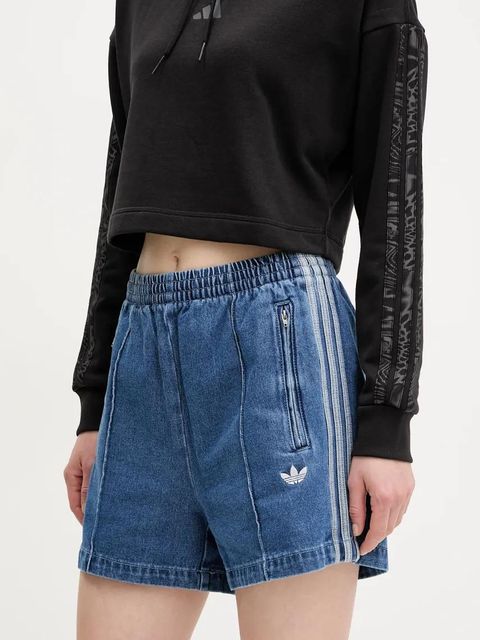 adidas Originals szorty jeansowe Firebird damskie kolor niebieski z aplikacją high waist JD2562 - zdjęcie produktu nr 1