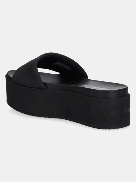 Calvin Klein Jeans klapki FLATFORM SANDAL SLIDE IN NYLON damskie kolor czarny na platformie YW0YW01791