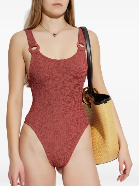Hunza G Domino ring crinkled-effect swimsuit - Red