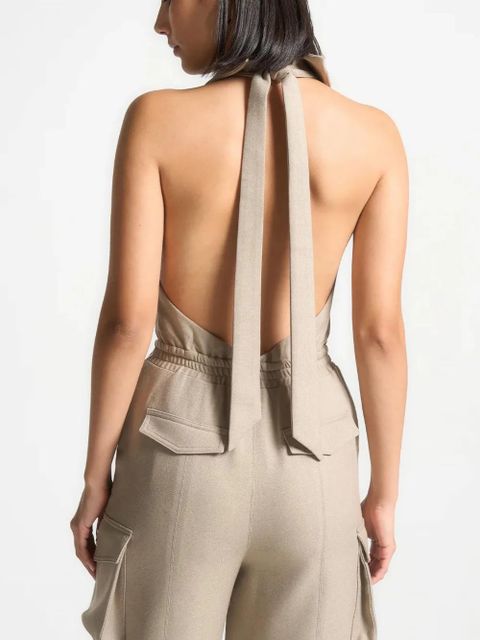 Manière De Voir halterneck cargo jumpsuit - Brown