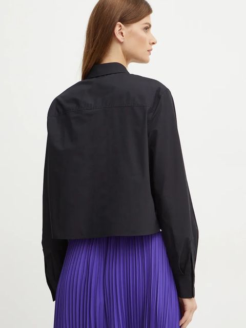 Karl Lagerfeld koszula bawełniana damska kolor czarny regular z kołnierzykiem klasycznym - zdjęcie produktu nr 2