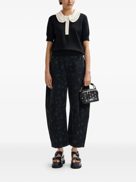 Essentiel Antwerp Jewelry ruffled beaded polo shirt - Black - zdjęcie produktu nr 2