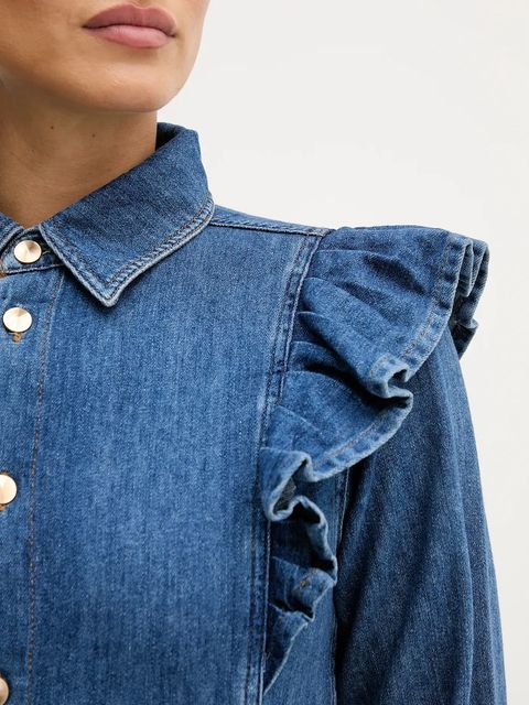 Sisley koszula bawełniana damska kolor granatowy regular z kołnierzykiem klasycznym 53GELQ09N