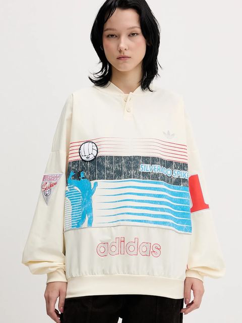 adidas Originals bluza Summersp Crew damska kolor beżowy z kapturem z nadrukiem JW0148 - zdjęcie produktu nr 1