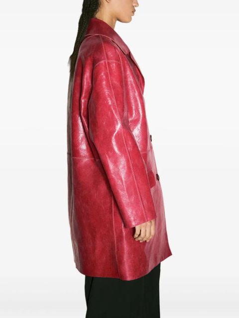 Prada button-fastening leather coat - Red