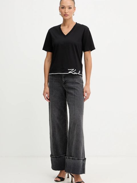 Karl Lagerfeld t-shirt bawełniany damski kolor czarny B1W17031