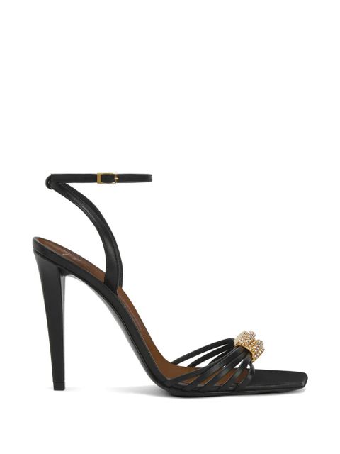Giuseppe Zanotti Sunset Glow rhinestone brooch strappy leather sandals - Black - zdjęcie produktu nr 1