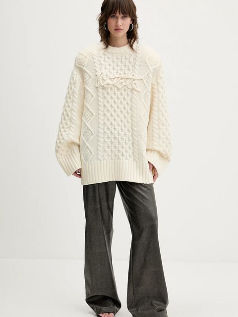 Rotate sweter z dodatkiem wełny damski kolor beżowy ciepły 114301857 - zdjęcie produktu nr 2