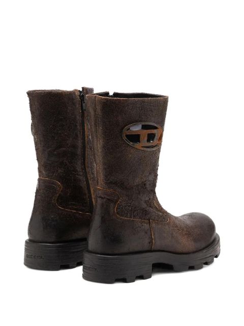 Diesel D-Hammer distressed crackled suede biker boots - Brown
