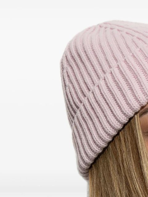 LOEWE ribbed logo-plaque beanie - Pink